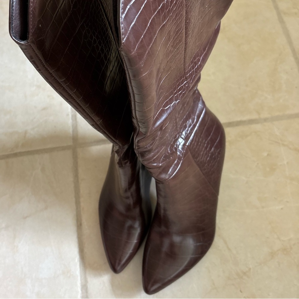 Chocolate Brown Crocodile-Embossed Women's Boots
